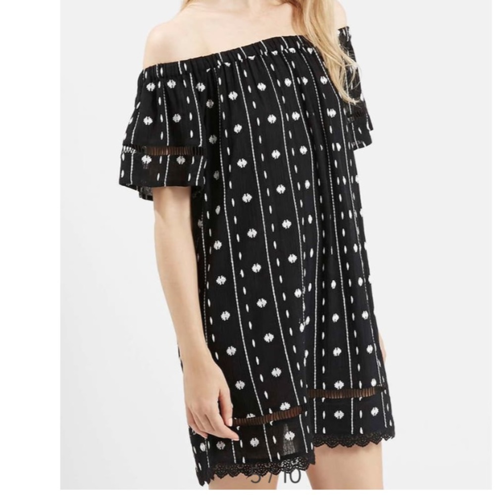 Top shop embroidered off the shoulder dress.